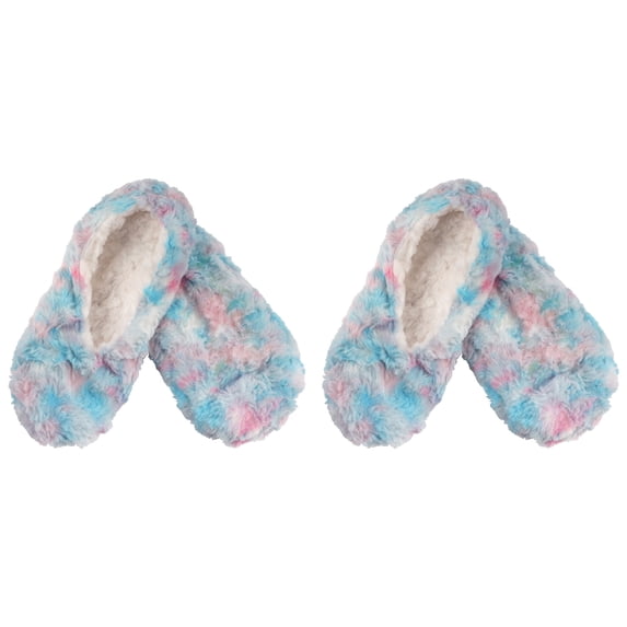 BambooMN Women's Tie Dye Multicolor Fuzzy Slippers - Fairy Dust - Extra Large - 2 Pairs