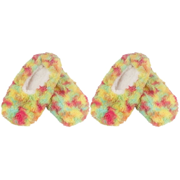 Adult Women's Soft Warm Cozy Fuzzy Tie Dye Multicolor Slippers Non-Slip Socks, Hyper Fuse, Large 2 Pairs