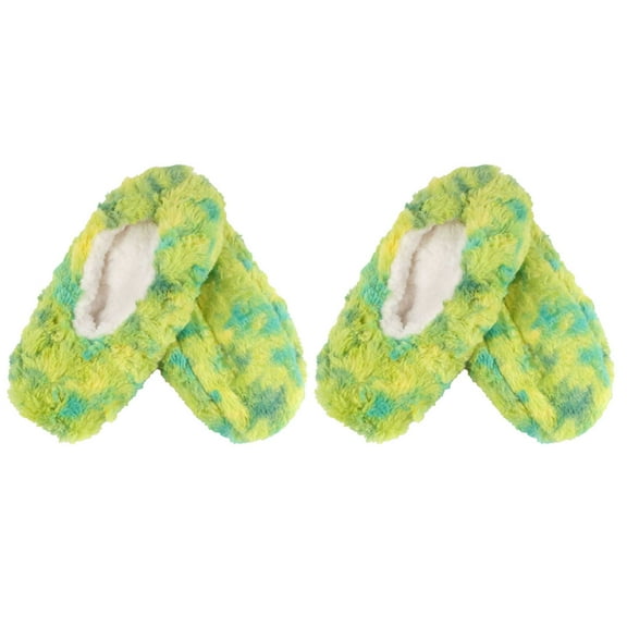 Adult Women's Soft Warm Cozy Fuzzy Tie Dye Multicolor Slippers Non-Slip Socks, Minty Mingle, Large 2 Pairs