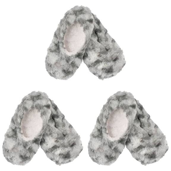 BambooMN Women's Tie Dye Fuzzy Non-Slip Slippers - Silvery Grey - Extra Large - 3 Pairs