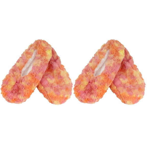 Adult Women's Soft Warm Cozy Fuzzy Tie Dye Multicolor Slippers Non-Slip Socks, Sunset Swirl, Small 2 Pairs