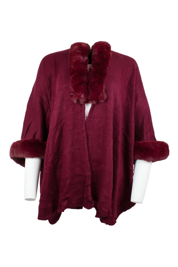 Adult Women's Solid Burgundy Wrap with Faux Mink Trim and Cuffs