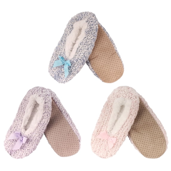BambooMN Women's Super Soft Sequin Slippers with Non-Slip Bottoms - Asst 3B - Large - 3 Pairs