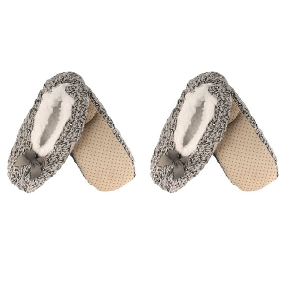 Adult Women's Super Soft Warm Cozy Fuzzy Furry Slippers Non-Slip Lined Socks, Black, Medium, 2 Pairs