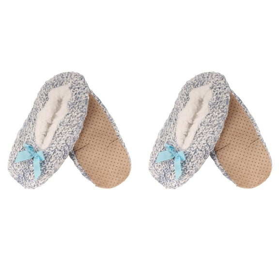 Adult Women's Super Soft Warm Cozy Fuzzy Furry Slippers Non-Slip Lined Socks, Blue, Large, 2 Pairs