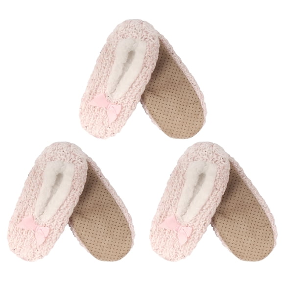 BambooMN Women's Super Soft Sequin Slippers with Non-Slip Bottoms - Pink - Large - 3 Pairs