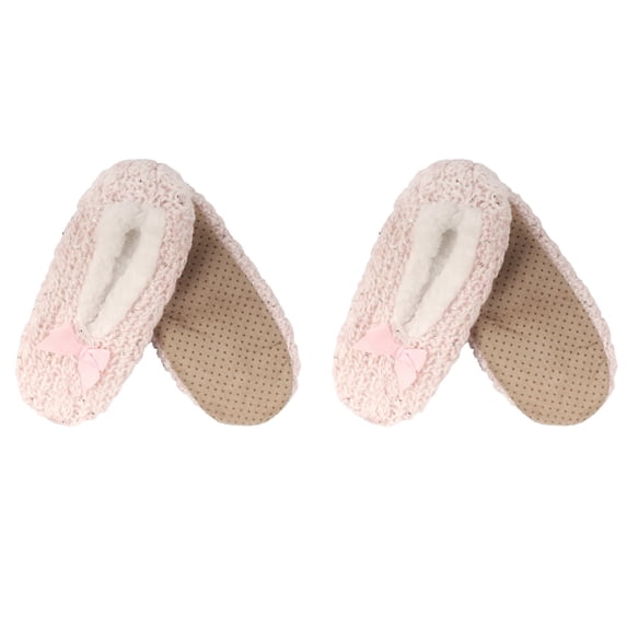 BambooMN Women's Soft Sequin Fuzzy Slippers with Non-Slip Grips - Pink - Extra Large - 2 Pairs