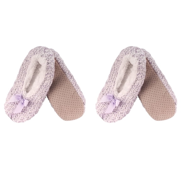 BambooMN Women's Soft Sequin Fuzzy Slippers with Non-Slip Grips - Purple - Medium - 2 Pairs