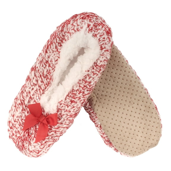 Adult Women's Super Soft Warm Cozy Fuzzy Furry Slippers Non-Slip Lined Socks, Red, Medium, 1 Pair