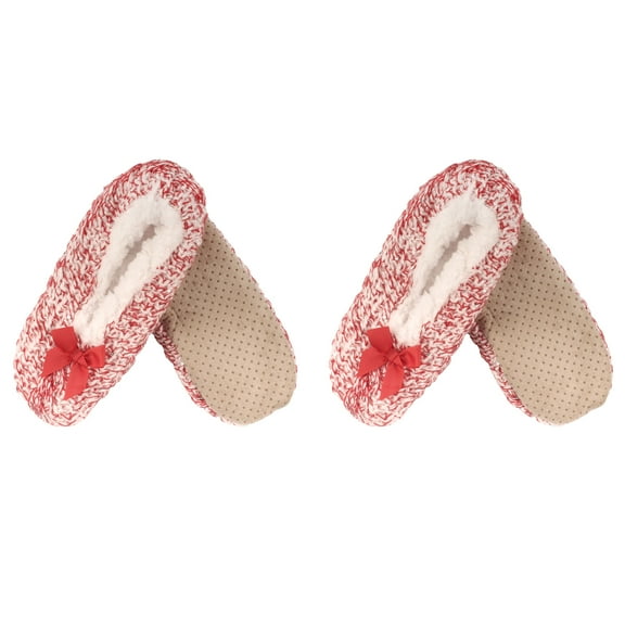 Adult Women's Super Soft Warm Cozy Fuzzy Furry Slippers Non-Slip Lined Socks, Red, XLarge, 2 Pairs