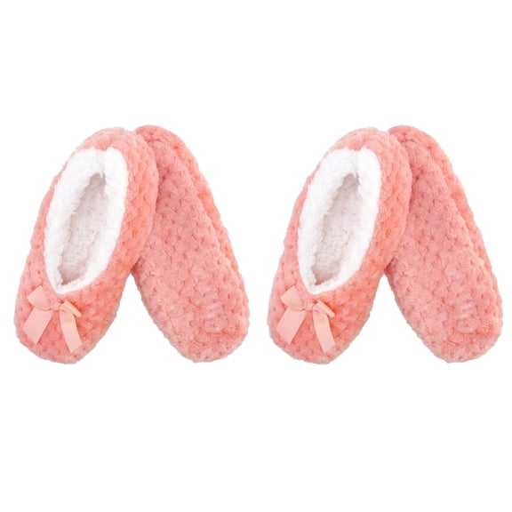 BambooMN Adult Women's Super Soft Warm Cozy Fuzzy Furry Slippers Non-Slip Lined Socks - Large - Pink - 2 Pairs