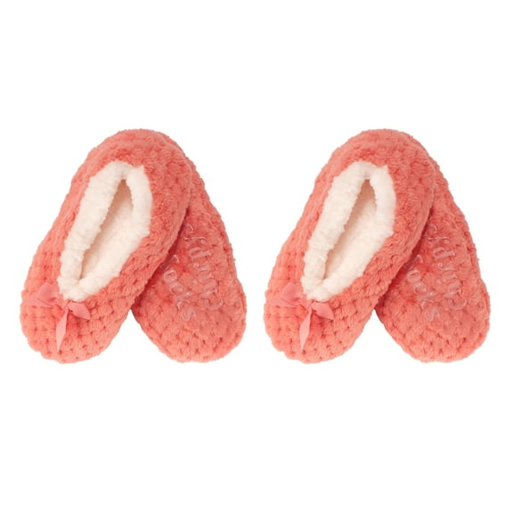 BambooMN Adult Women's Super Soft Warm Cozy Fuzzy Furry Slippers Non-Slip Lined Socks - Medium - Coral - 2 Pairs