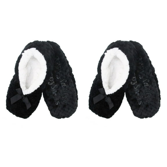 BambooMN Adult Women's Super Soft Warm Cozy Fuzzy Furry Slippers Non-Slip Lined Socks - Large - Black - 2 Pairs