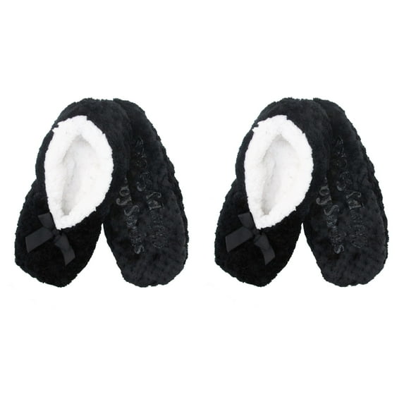 BambooMN Adult Women's Super Soft Warm Cozy Fuzzy Furry Slippers Non-Slip Lined Socks - Medium - Black - 2 Pairs