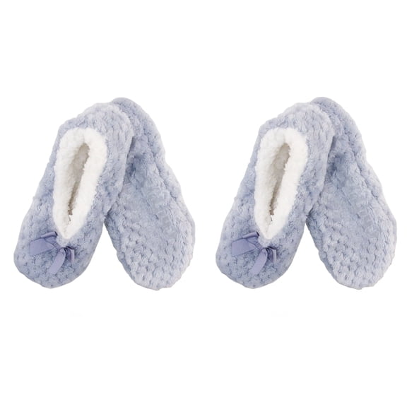 BambooMN Adult Women's Super Soft Warm Cozy Fuzzy Furry Slippers Non-Slip Lined Socks - Medium - Light Grey Lavender - 2 Pairs