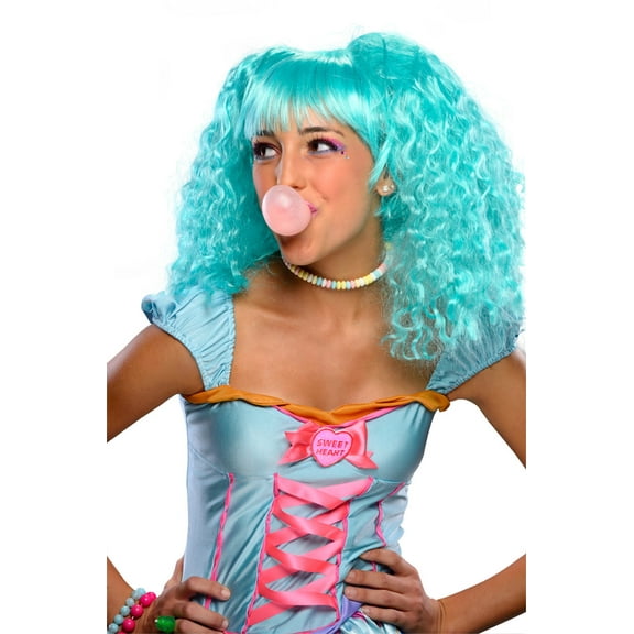 Adult Womens Aqua Nicki Minaj Bubble Gum Clown Team Spirit Curly Wig