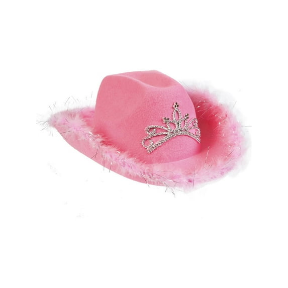 Adult Womens Blinking Pink LED Cowboy Hat with Tiara