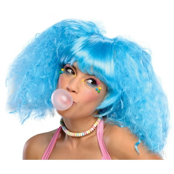 Adult Womens Blue Nicki Minaj Bubble Gum Clown Team Spirit Curly Wig