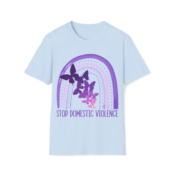 Adult Womens Boho October Stop Domestic Violence T-Shirt, Purple Rainbow