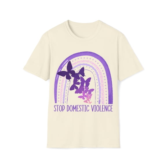 Adult Womens Boho October Stop Domestic Violence T-Shirt, Purple Rainbow