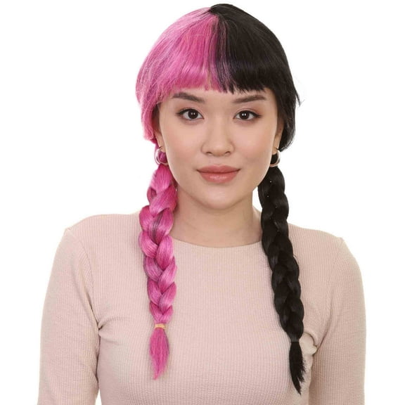 Adult Womens Double Braid Wig | Pink & Black Celebrity Wig | Premium Breathable Capless Cap