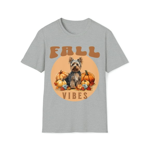 Adult Womens Fall Yorkie Pumpkin Patch T-Shirt, Yorkshire Terrier Fall Top
