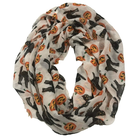 Adult Womens Halloween Infinity Etyernity Loop Scarf Black Cat & Pumpkin Print