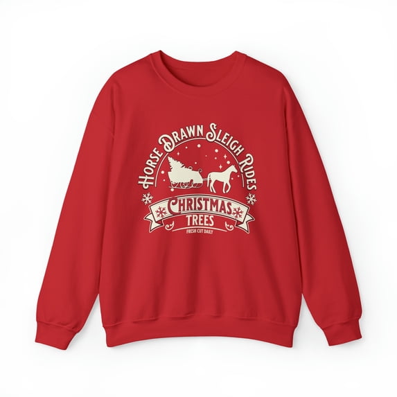 Adult Womens Horse Drawn Sleigh Rides Crewneck Sweatshirt, Christmas Sleigh