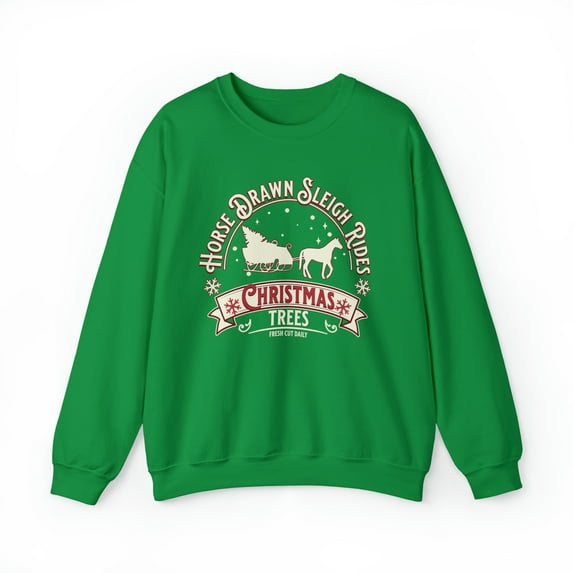 Adult Womens Horse Drawn Sleigh Rides Crewneck Sweatshirt, Christmas Sleigh