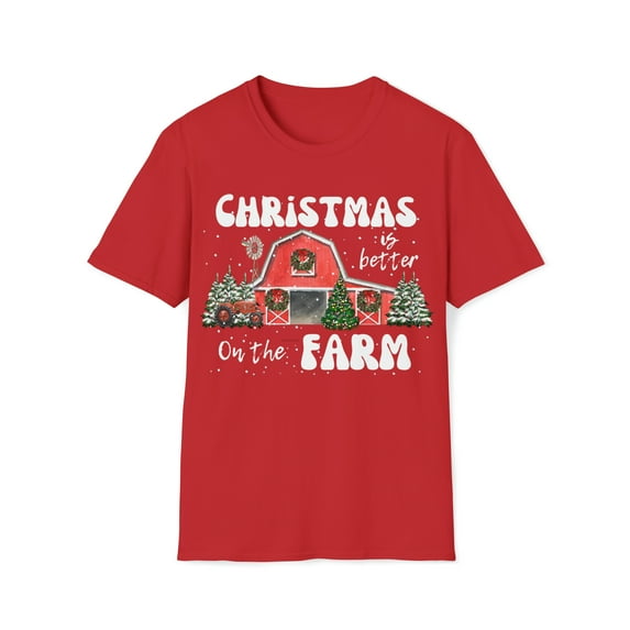 Adult Womens Retro Christmas Farm T-shirt, Nostalgic Country Christmas Barn