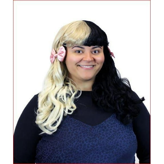 Adult Womens Wig w/ Light Pink Bows | Black & Blonde Celebrity Wig | Premium Breathable Capless Cap