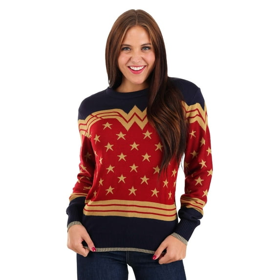 Adult Wonder Woman Dark Blue Ugly Christmas Sweater