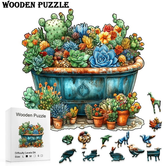 Adult Wooden Puzzle | Succulent Plant Irregular Wooden Piece Puzzle, Unique Plant-shaped Creative Gift Box – Perfect for Birthday/Festival Gifting