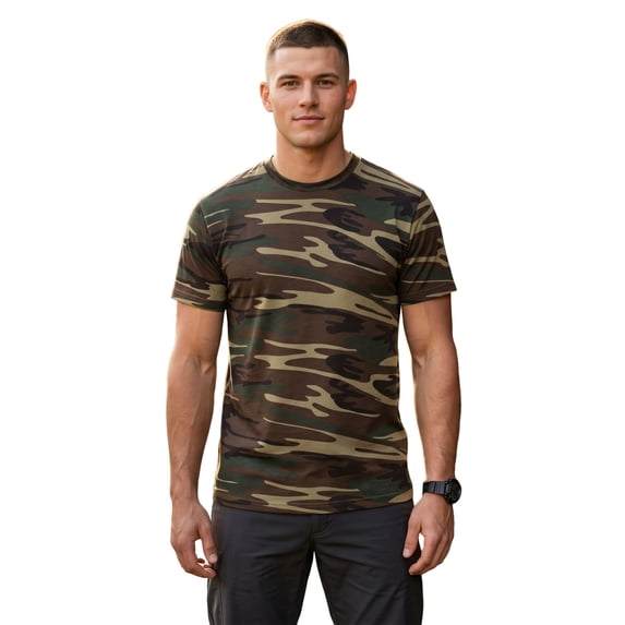 COUVER Men's Woodland Camouflage Short Sleeve T-Shirt, Green Woodland, X-Large