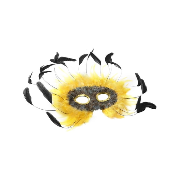 Adult Yellow & Black Feather Eye Mask