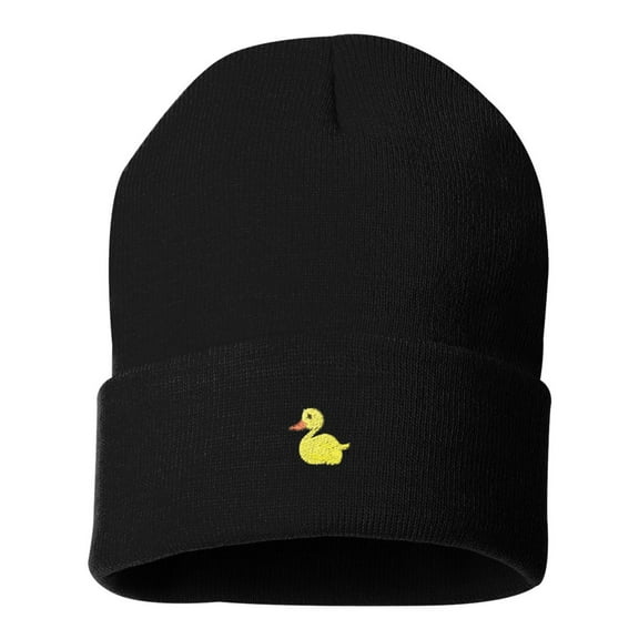 Adult Yellow Duck Embroidered Cuffed Knit Beanie Cap