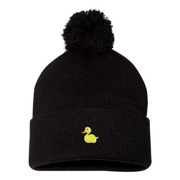 Adult Yellow Duck Embroidered Knit Beanie Pom Cap