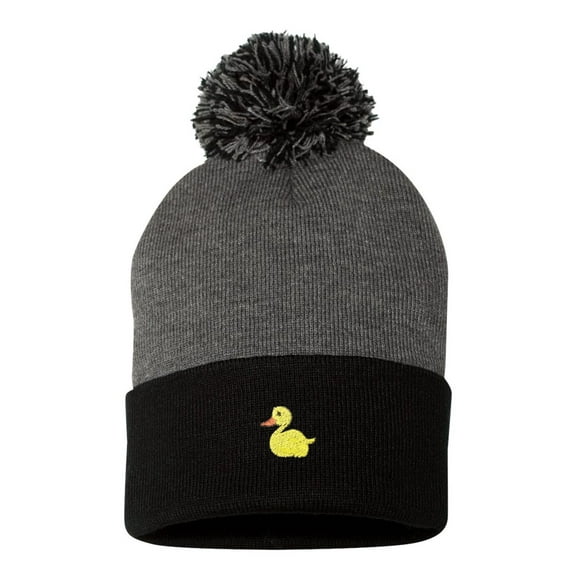 Adult Yellow Duck Embroidered Knit Beanie Pom Cap