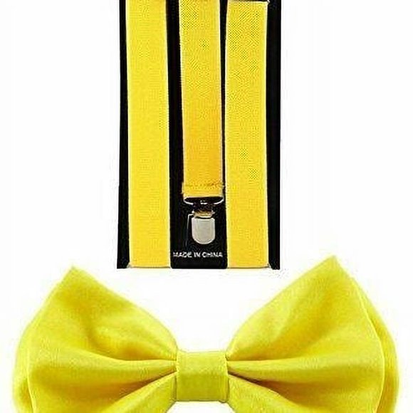 Adult Yellow Suspenders and Bowtie Set Adjustable Wedding Prom - New with box/tags