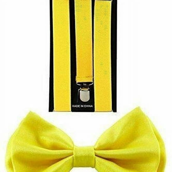 Adult Yellow Suspenders and Bowtie Set Adjustable Wedding Prom - New with box/tags