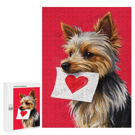 Adult Yorkshire Terrier With Heart Love Wooden Puzzle, 500 Pieces – Challenging Brain Teaser, Difficult Puzzles, Precision Puzzle for Dog Lovers, Gift for People Who Have Lost Pets