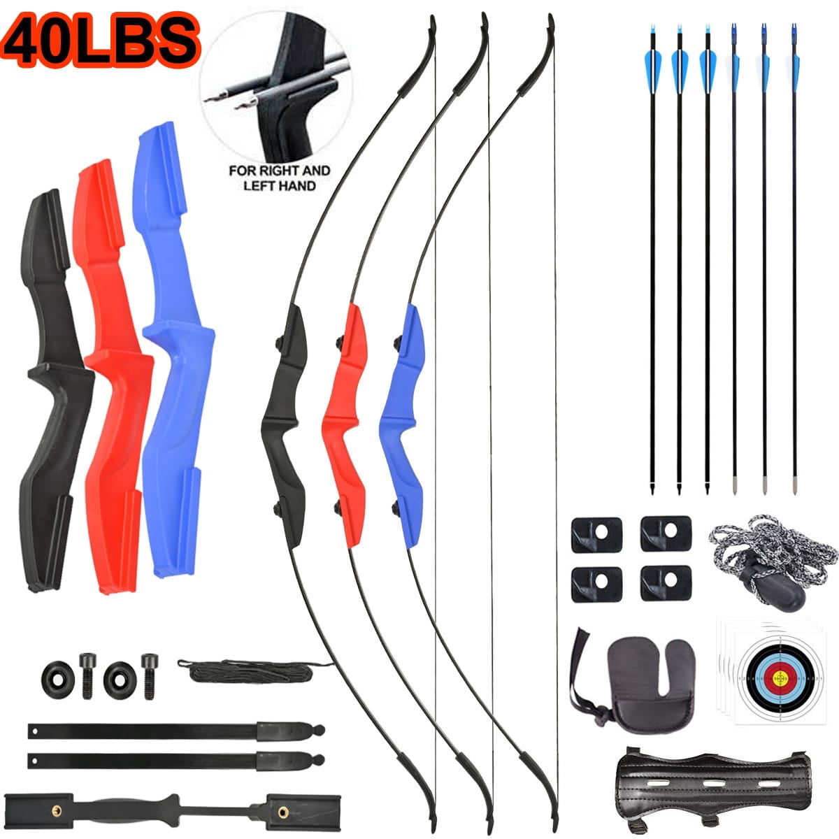 Adult Youth Recurve Bow Kit, 53 Inch 40 LBS Takedown Bow, Universal Left & Right Hand Archery Bow and 6 Arrows for Outdoor Target Practicing