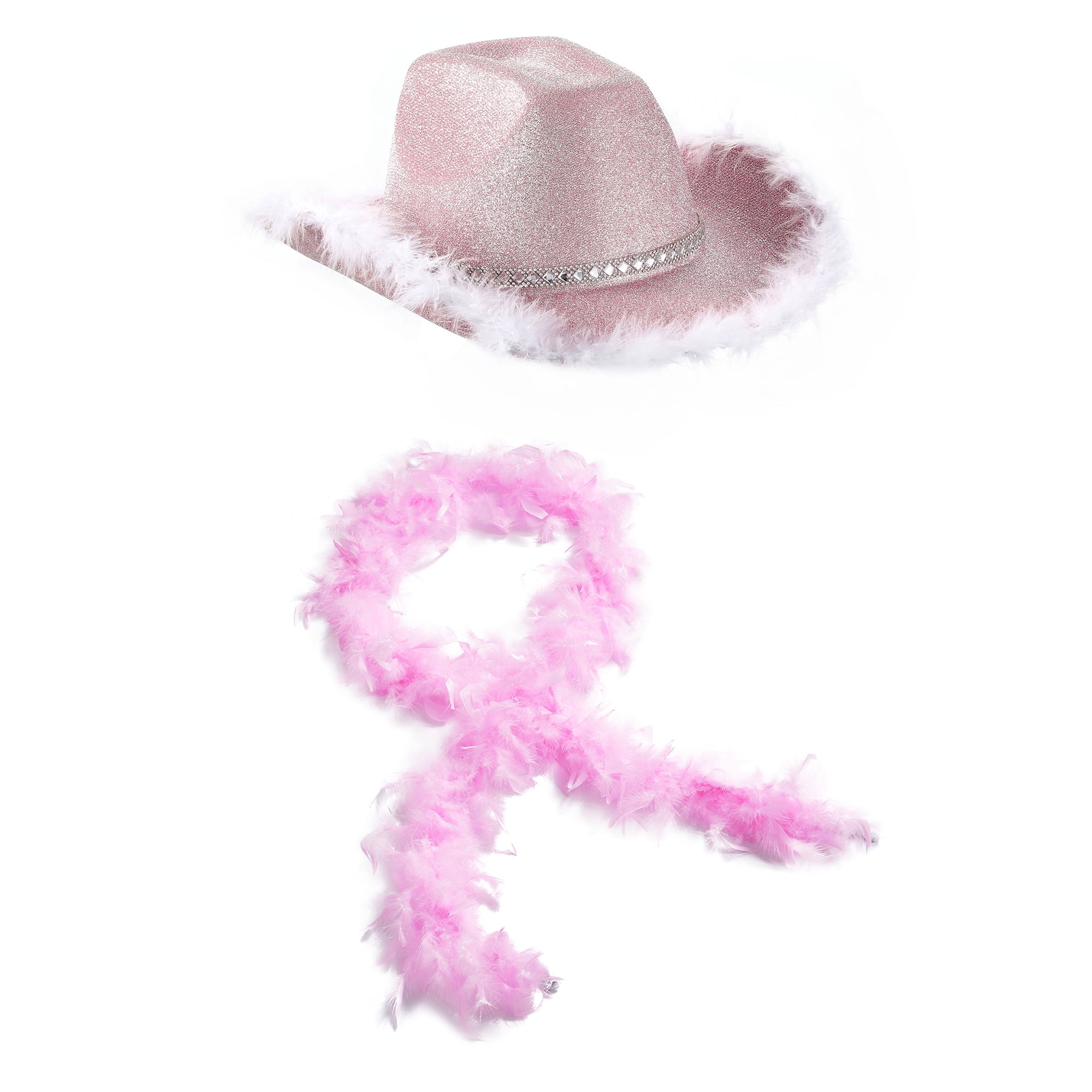 Adult and Teen Pink Boa Felt Cowboy Hat, Cowgirl Hat for Rodeo