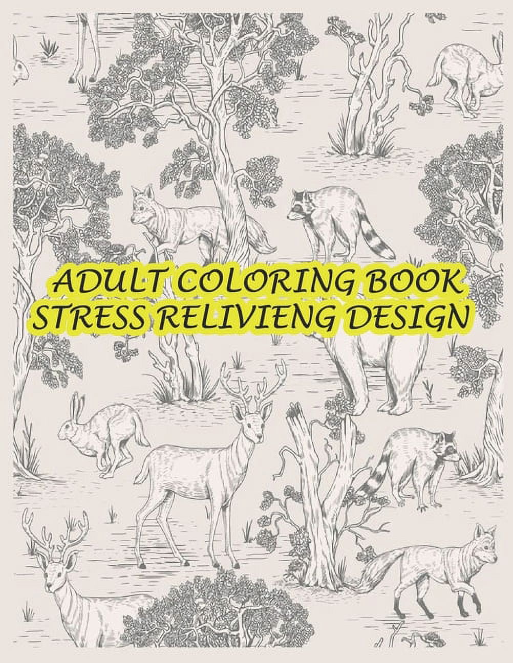 Adult coloring book stress relivieng design: An adult coloring book with lion, elefhant, horse, bear, got, cow, bird and