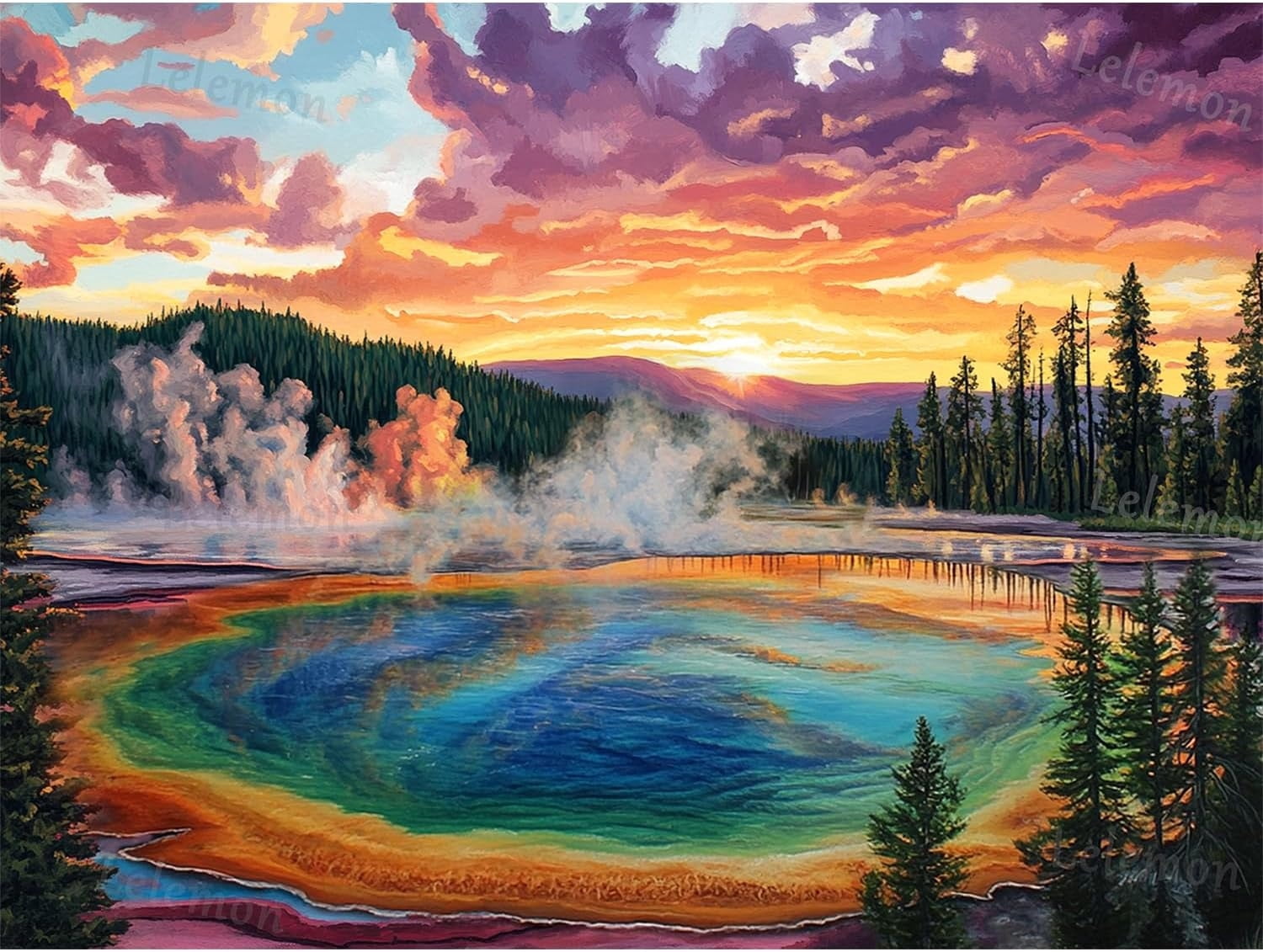 Adult diamond art set, adult diamond painting set, Yellowstone National Park 5D diamond painting set with diamond art accessories, suitable for home wall decoration 16 x 20 inches frameless