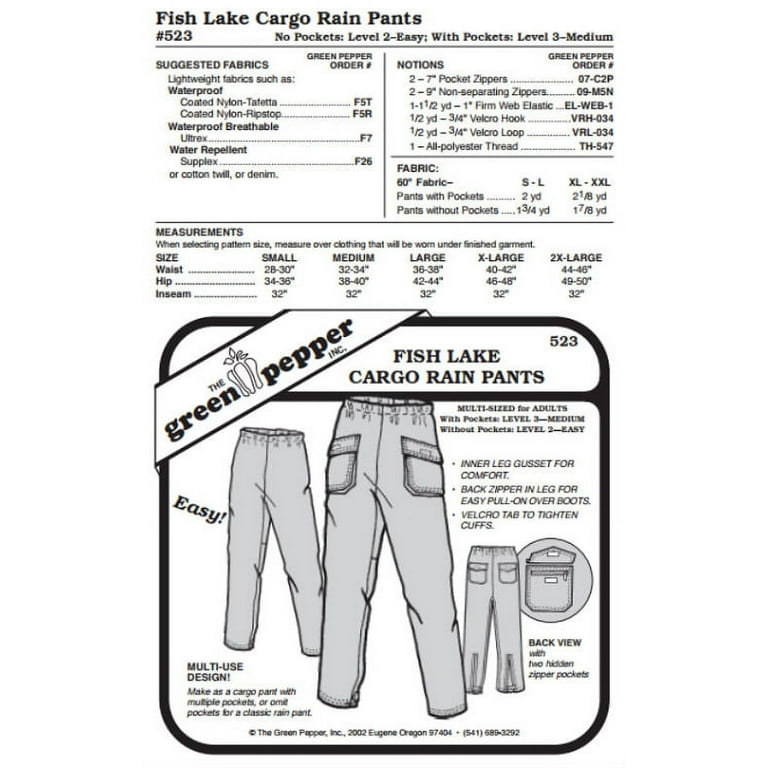 Adult’s Fish Lake Cargo Rain Pants Pattern - 523 - The Green Pepper Patterns Adult’s Fish Lake Cargo Rain Pants Pattern - 523 - The Green Pepper Patterns
