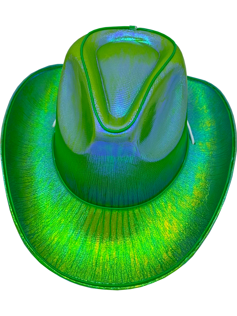 Adult's Green Cowboy Hat With Party Wire EL Light Up Trim Costume