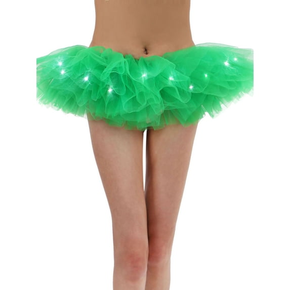 Adult's LED Light Up 5 Layered Tulle Tutu Mini Skirt, Green