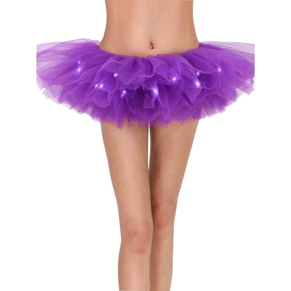 Adult's LED Light Up 5 Layered Tulle Tutu Mini Skirt, Purple