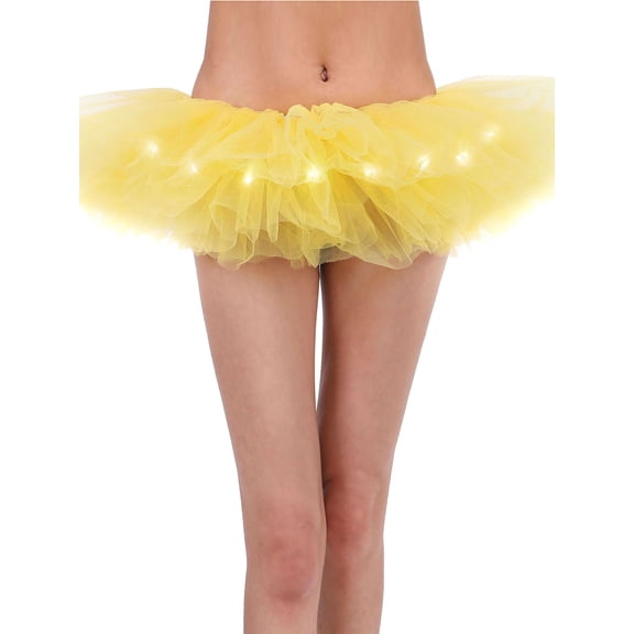Adult's LED Light Up 5 Layered Tulle Tutu Mini Skirt, Yellow